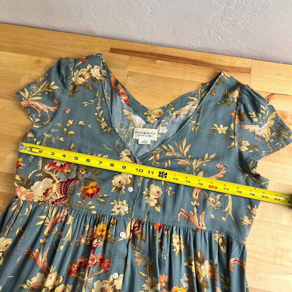 Denim & Supply Ralph Lauren Dress Floral Button Front Women Size Large Blue Boho - Picture 6 of 9